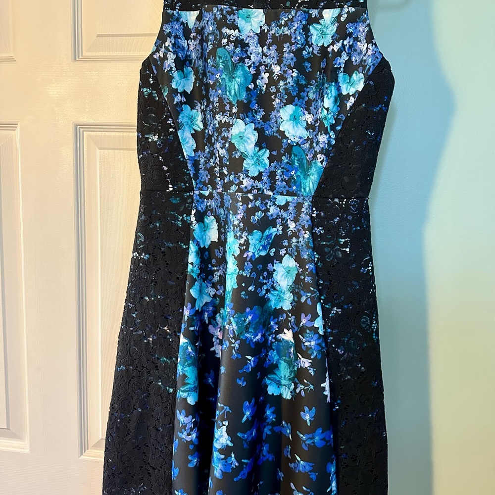 Roz & Ali Blue Lace Embellished Fit and Flare Midi Dress